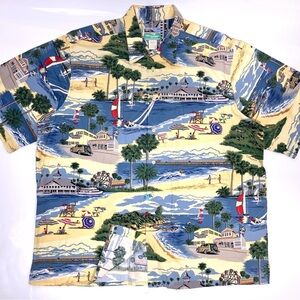 Reyn Spooner Mens 2XL Hawaiian Shirt Button Up 100% COTTON California Beaches